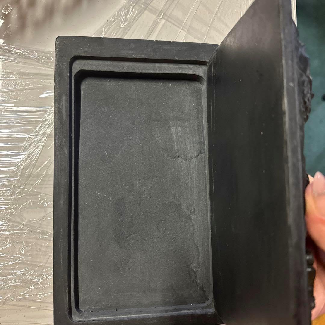 書道硯 歙州硯 金星硯 細工浮き彫り山水風景文大型硯 すずり 共箱